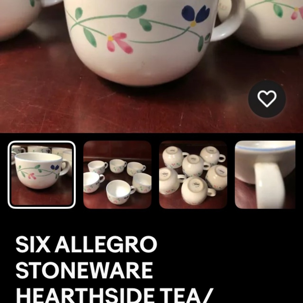 Allegro Stoneware Tea Cups with Floral Design